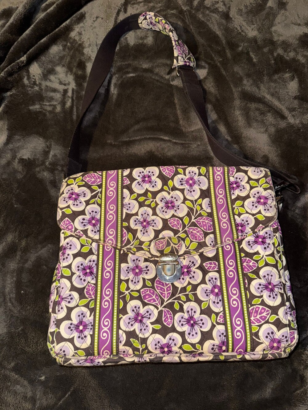 Vera Bradley Floral quilted lap top Bag Purple Quilted Cotton Adjustable Strap